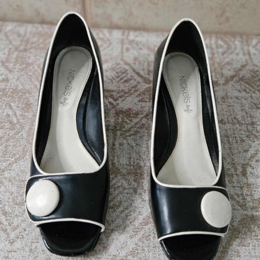 Elegant Black and White Peep Toe Heels